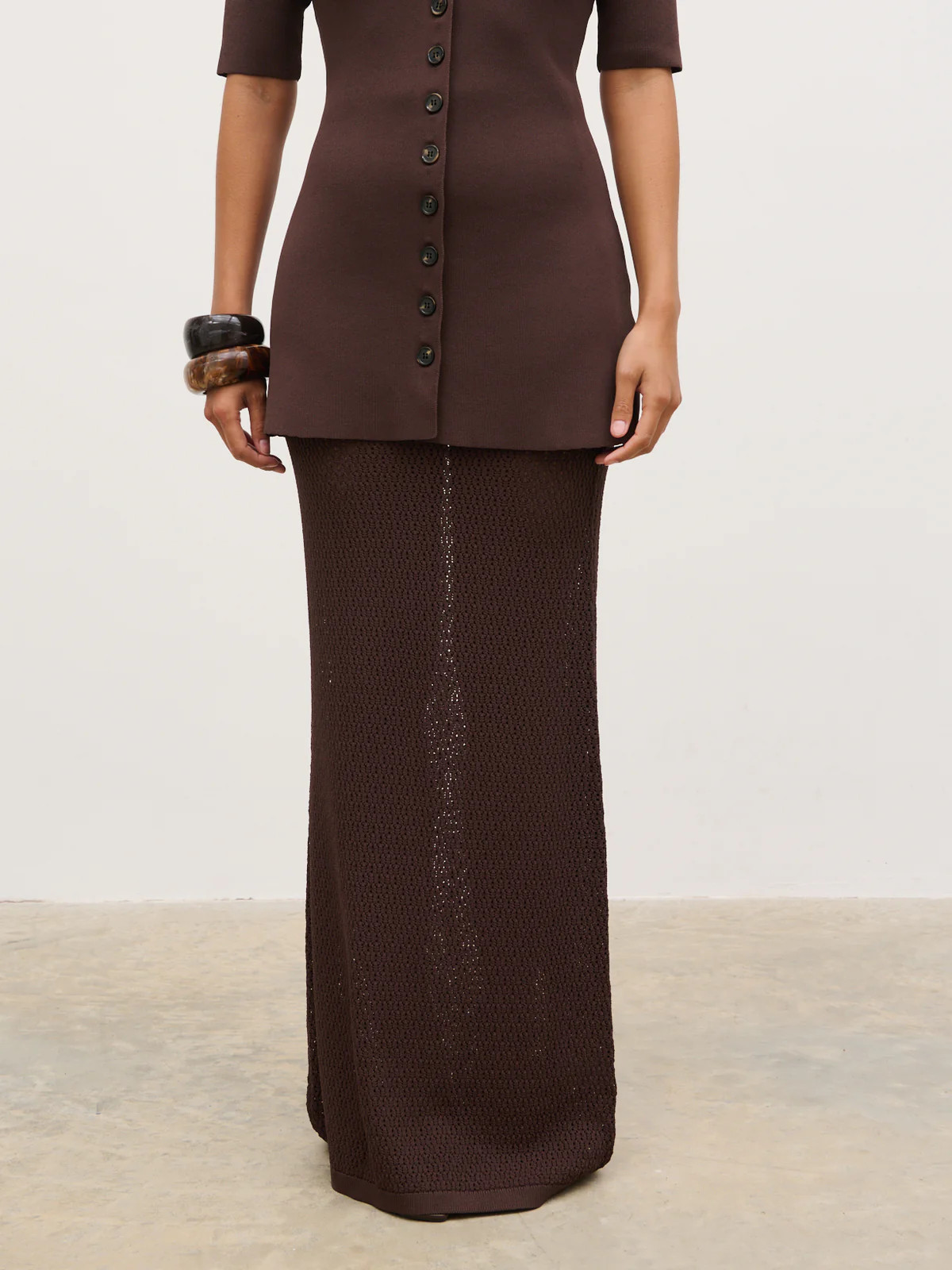 Dani Knit Lace Maxi Skirt - Chocolate | Pretty Lavish (UK)