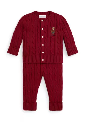 Ralph Lauren Childrenswear Baby Boys Polo Bear Cotton Cardigan & Pant Set, Red, 9 Months | Belk