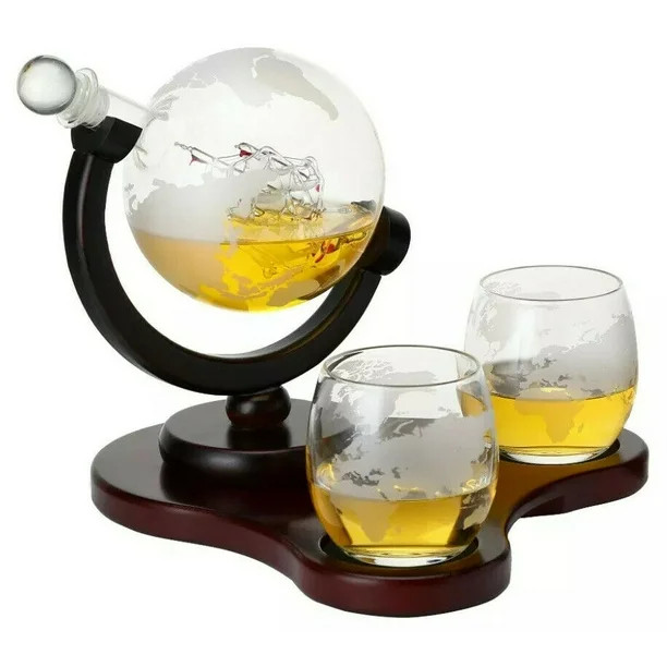 Verolux Whiskey Globe Decanter Set with 2 Etched Globe Glasses in Gift Box - Home Bar Accessories... | Walmart (US)