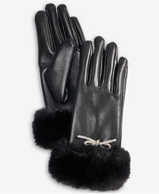 I.N.C. International Concepts Crystal Bow Faux Fur Cuff Gloves, Macy's Exclusive - Macy's | Macy's