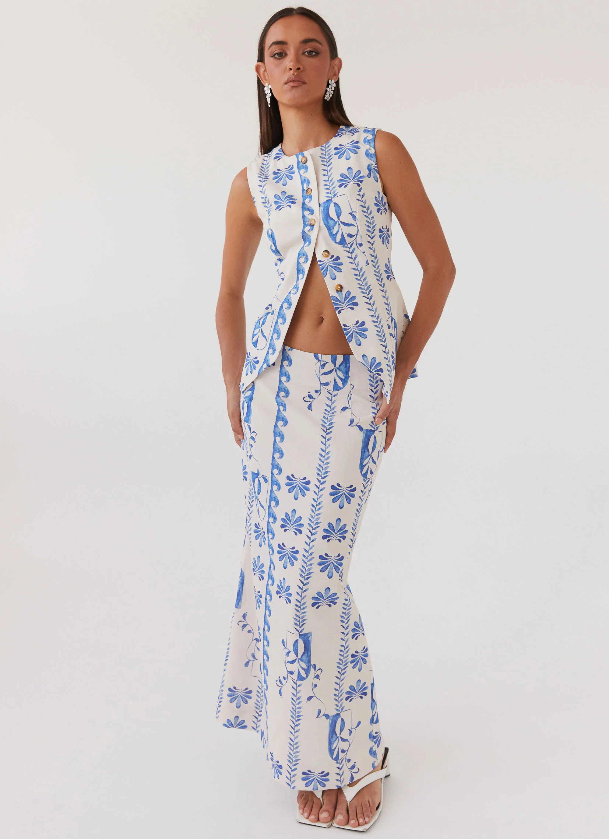 Peppermayo Exclusive -  Born For Bordeaux Linen Midi Skirt - Floral Wave | Peppermayo (Global)