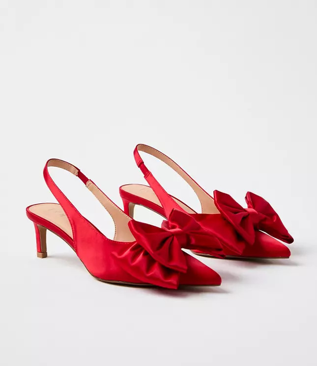 Satin Bow Slingback Kitten Heels | Loft | LOFT