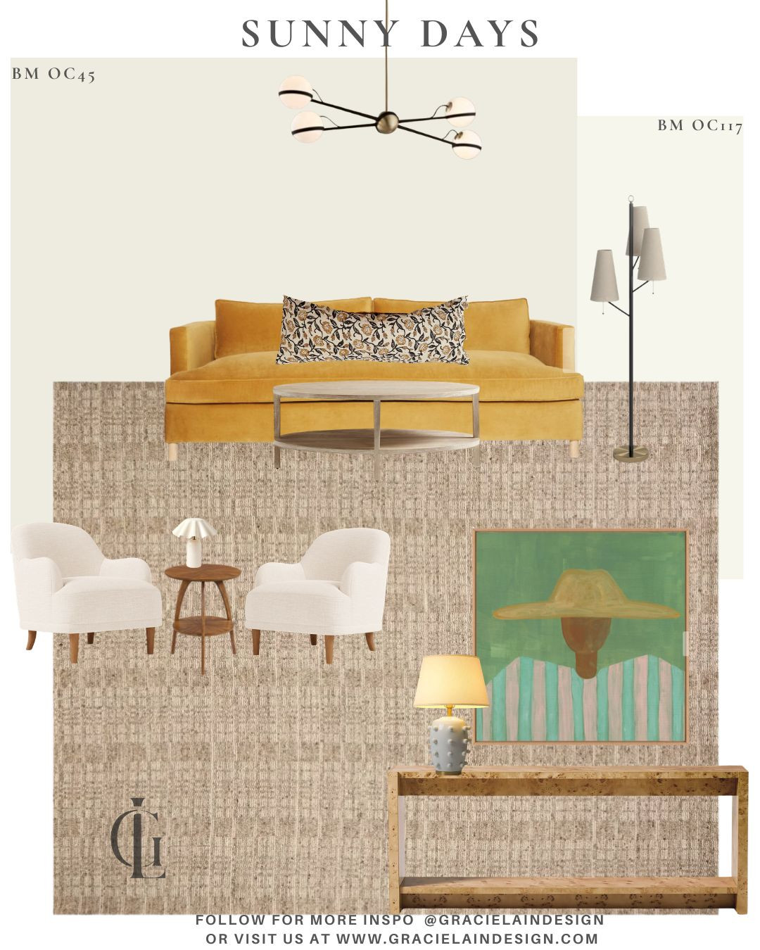 Sun-drenched mornings, soft textures, and a space that feels like a deep exhale. ☀️ This living room layers warm neutrals with a bold, gorgeous yellow sofa that instantly lifts the mood. Burlwood accents add that organic richness, while sculptural modern lighting keeps the vibe elevated and fresh. Vibrant art brings personality and color, and a soft wool rug grounds it all with cozy texture underfoot.

It’s the kind of room that glows all day long—warm, welcoming, modern, and relaxed. Every piece was chosen to create a space that feels effortless yet full of character. A little sunshine, a little drama, and a whole lot of comfort.

Shop the look and explore more design inspiration at gracielaindesign.com ✨

#LTKhome #LTKstyle #LTKinterior #interiordesign #modernlivingroom #neutralhome #yellowsofa #burlwood #modernlighting #layeredtextures #woolrug #sunnyspaces #warmminimalism #coloryourhome #livingroominspo #gracielaindesign 

 #LTKHome #LTKSaleAlert