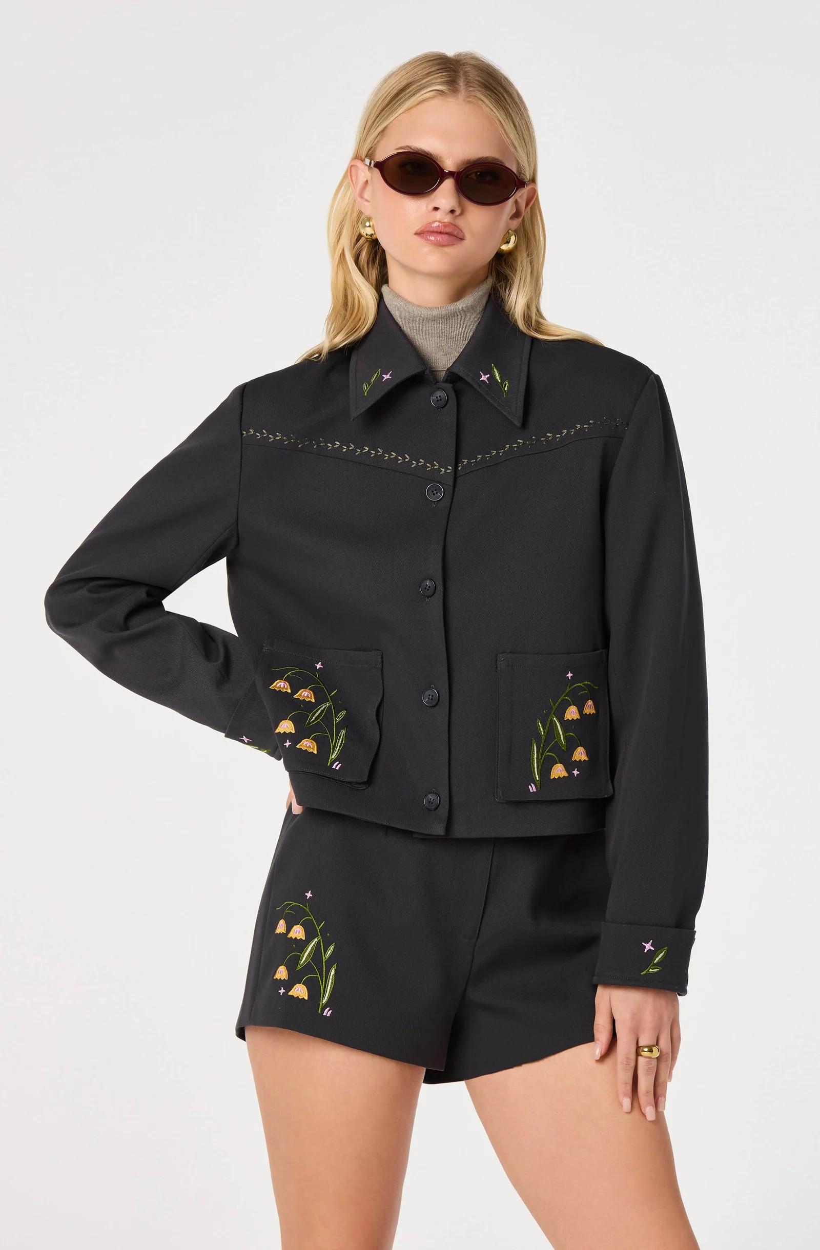 Jalen Embroidered Cropped Jacket - Slate / XS | ASTR The Label (US)