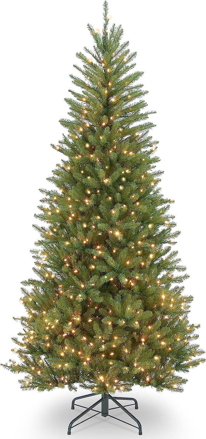 National Tree Company Pre-Lit Artificial Slim Christmas Tree, Green, Dunhill Fir, White Lights, I... | Amazon (US)