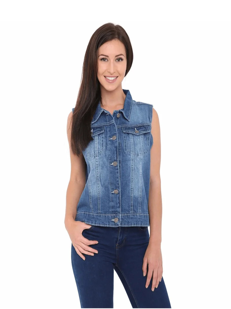 SKYLINEWEARS Women's Denim Vest Buttoned Washed Denim Vest Sleeveless jean Jacket Chest Flap Pock... | Walmart (US)