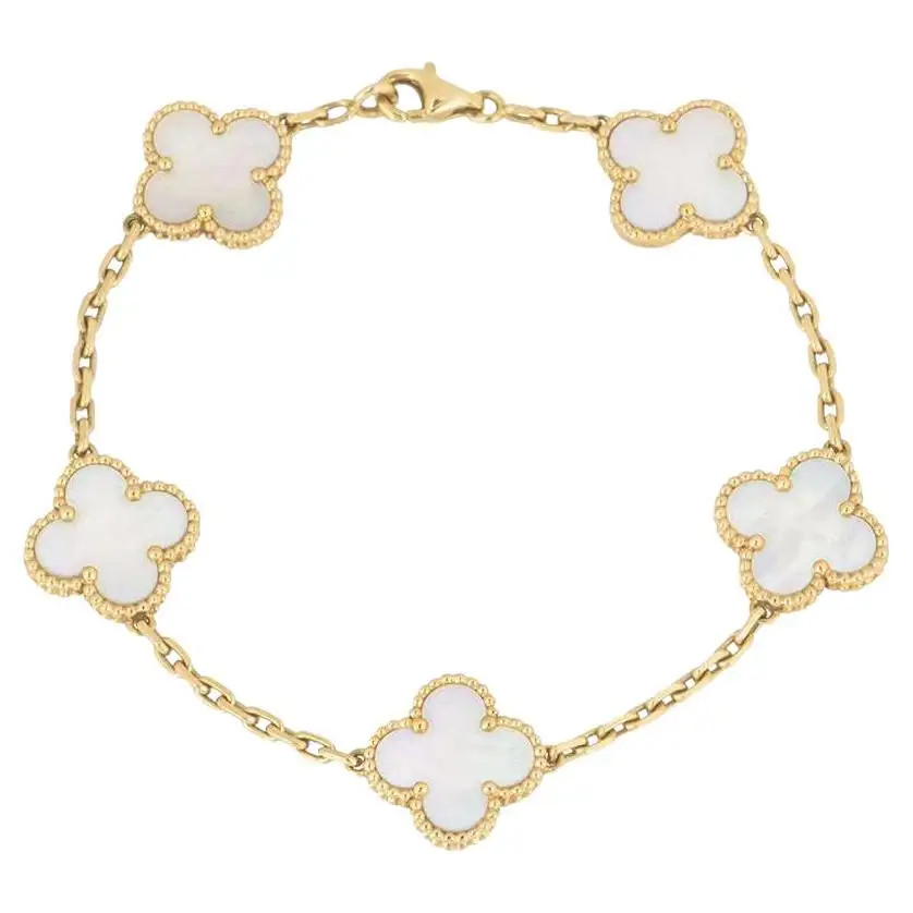 Van Cleef & Arpels Yellow Gold Mother Pearl Alhambra 5 Motif Bracelet VCARA41800 | 1stDibs