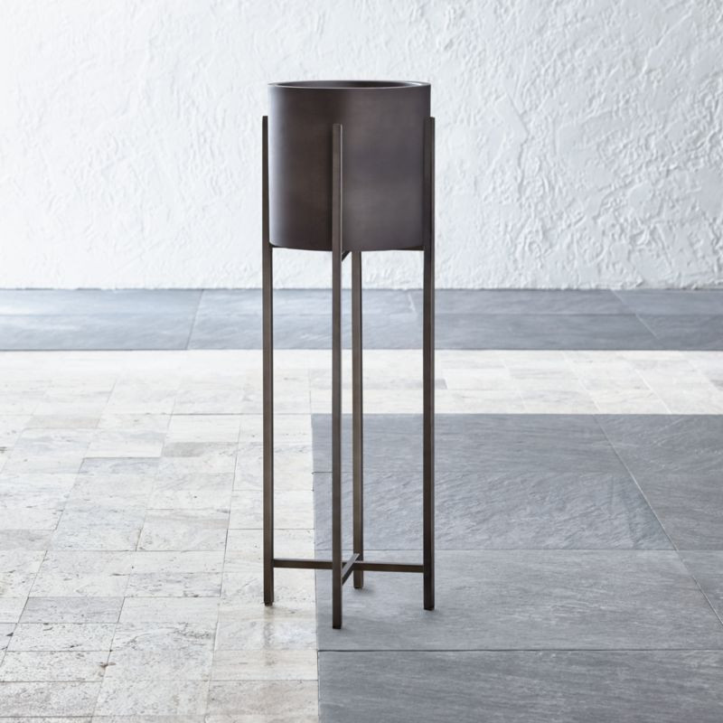 Dundee Bronze Floor Planter with Tall Stand + Reviews | Crate and Barrel | Crate & Barrel