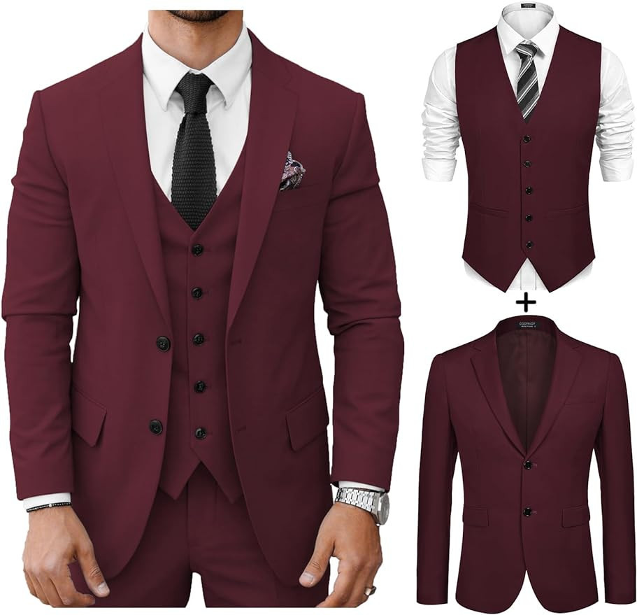 COOFANDY Men's Suit Jacket and Vest Set Slim Fit 2 Pieces Suits Two Button Blazer Jacket Formal B... | Amazon (US)