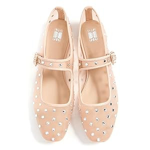 VARECOLA Mesh Flats for Women, Mary Jane Rhinestone Square Toe Dress Shoes Comfortable Work Weddi... | Amazon (US)