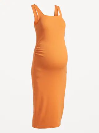 Maternity Fitted Sleeveless Square-Neck Rib-Knit Midi Dress | Old Navy (US)