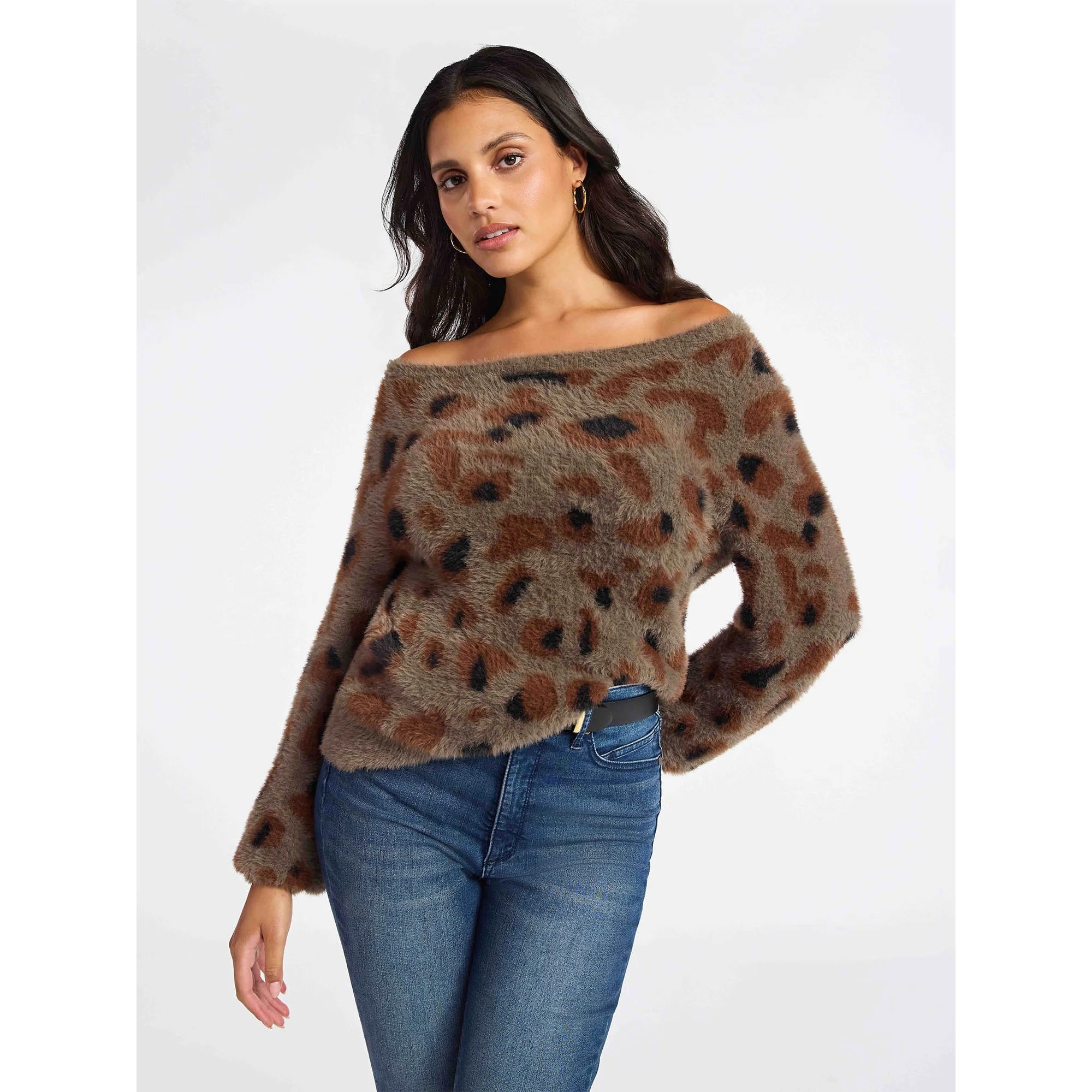 Sofia by Sofia Vergara Women's and Women's Plus Size Off Shoulder Sweater, Mid Weight, Size XS-4X | Walmart (US)