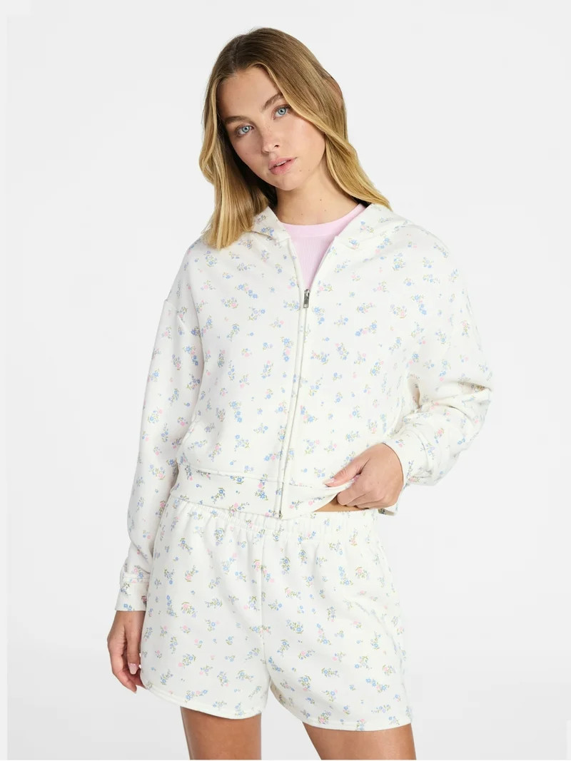 No Boundaries Boxy Zip-Up Hoodie, Women's XXS-XXL | Walmart (US)