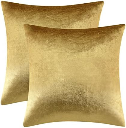 Gold Velvet Decorative Throw Pillow Covers,18x18 Pillow Covers for Couch Sofa Bed 2 Pack Soft Cushio | Amazon (US)