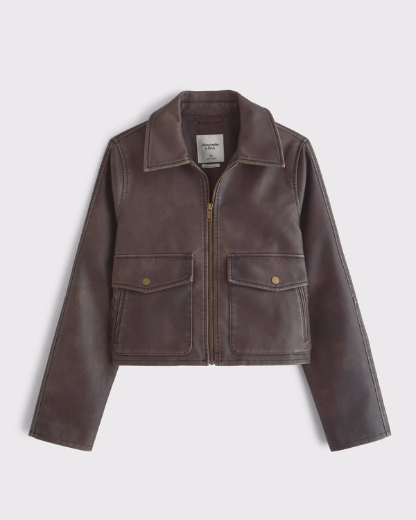 Short Vegan Leather Utility Jacket | Abercrombie &amp; Fitch (US)