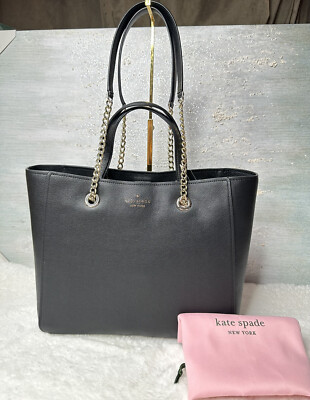 NWT Kate Spade Large Infinite Triple Compartment Tote Bag Black Pebbled Leather 196021024139 | eB... | eBay US
