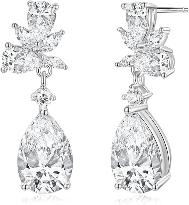 EAMTI Teardrop Wedding Earrings for Women Cubic Zirconia Dangle Bridal Earrings 925 Sterling Silv... | Amazon (US)