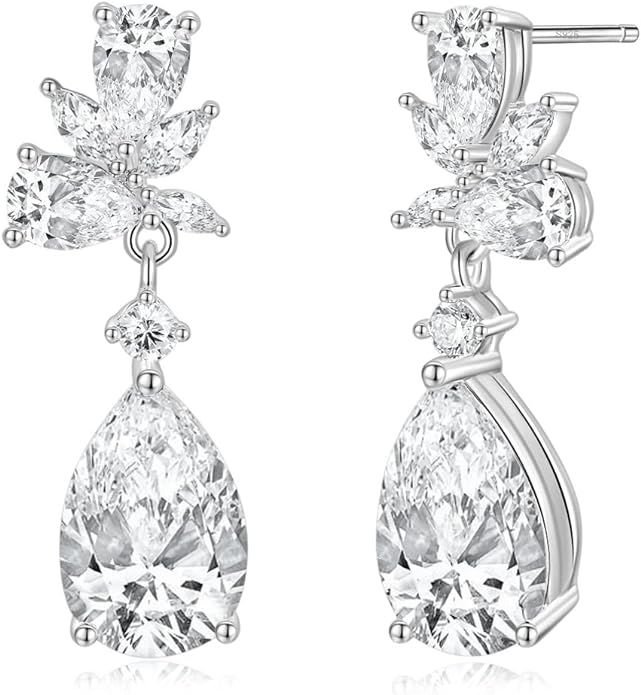 EAMTI Teardrop Wedding Earrings for Women Cubic Zirconia Dangle Bridal Earrings 925 Sterling Silv... | Amazon (US)