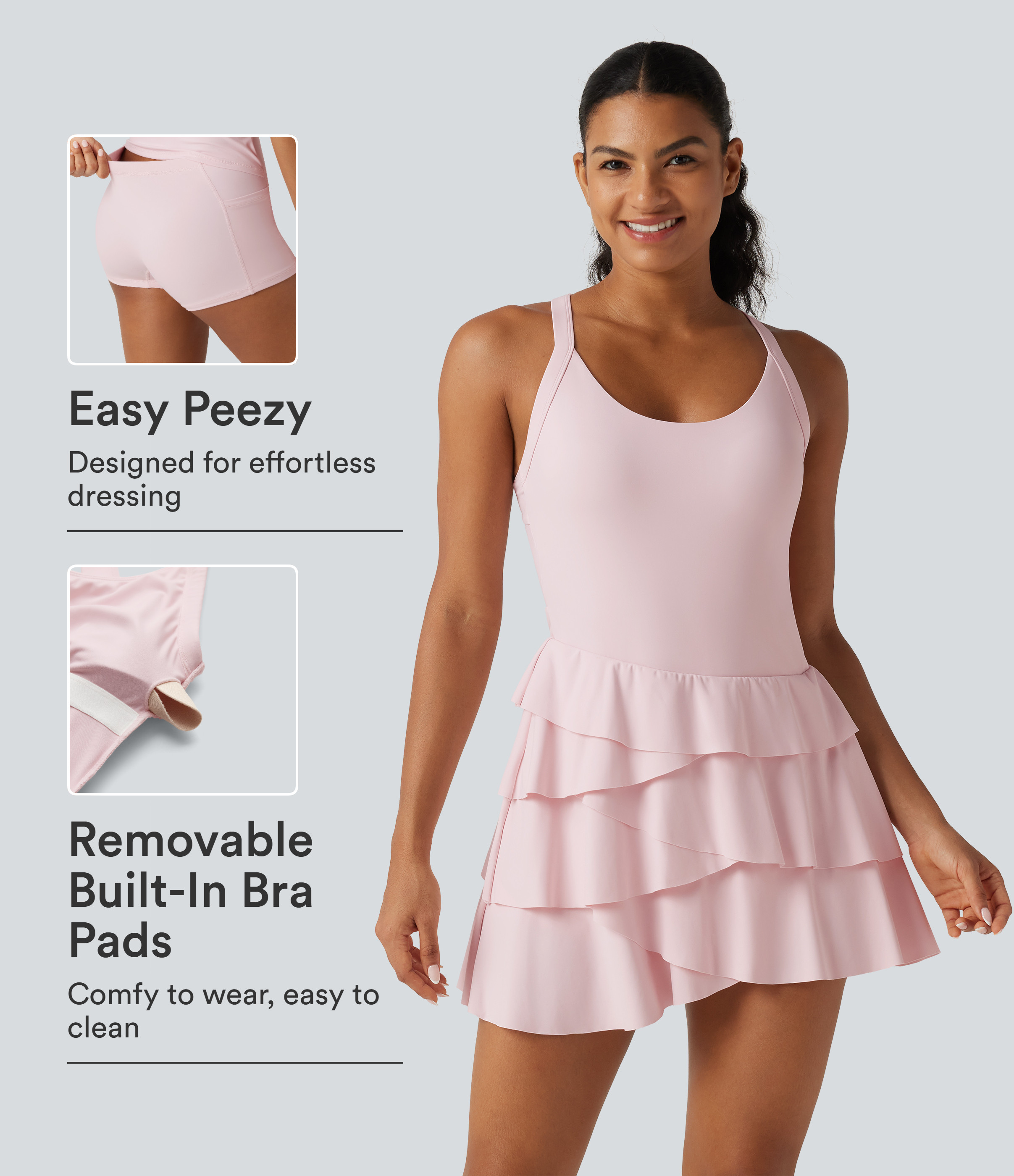 Halara SoftlyZero™ Airy Built-in Bra Layered Ruffle Hem 2-in-1 InstantCool Mini Tennis Active Dress with Pockets-Easy Peezy Edition Workout Dress - Pale Lilac - S | HALARA