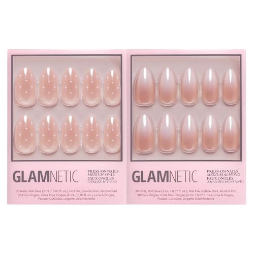 Glamnetic Press-On Nails Bundle - Sugar Glazed & Frosted Chai | Medium Oval Fake Nails with Polka Dots & a Glazed Finish | Medium Almond Glazed Ombré False Nails | Durable, Salon-Quality Nail Kits | Amazon (US)