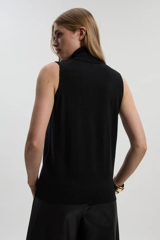 Cashmere Wool Blend Sleeveless Roll Neck Knit Top | Karen Millen UK + IE + DE + NL