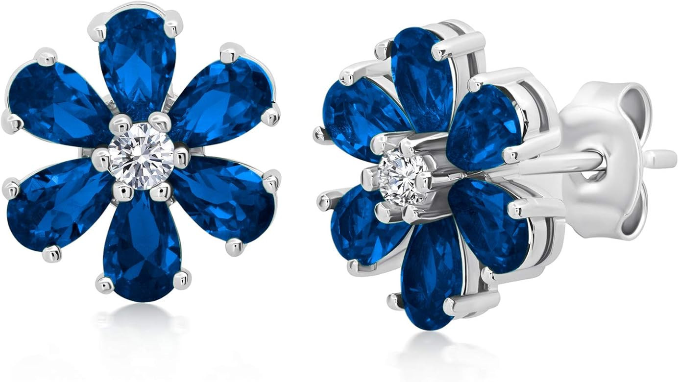 Small Gemstone Flower Stud Earrings for Women in 925 Sterling Silver with Push Backs and 1.5 Inch... | Amazon (US)