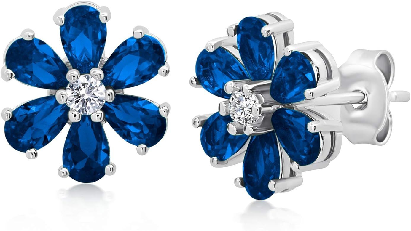 Small Gemstone Flower Stud Earrings for Women in 925 Sterling Silver with Push Backs and 1.5 Inch... | Amazon (US)