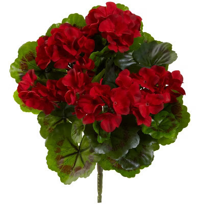 Nearly Natural Geranium Artificial Bush UV Resistant, Set of 4 (Indoor/Outdoor), Red | Target
