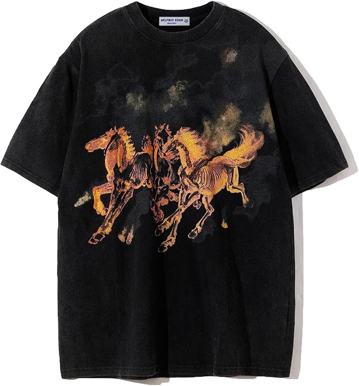 Aelfric Eden Mens 90s Vintage Oversize Shirts Summer Unisex Hipster Printed Casual Tee Streetwear Ha | Amazon (US)