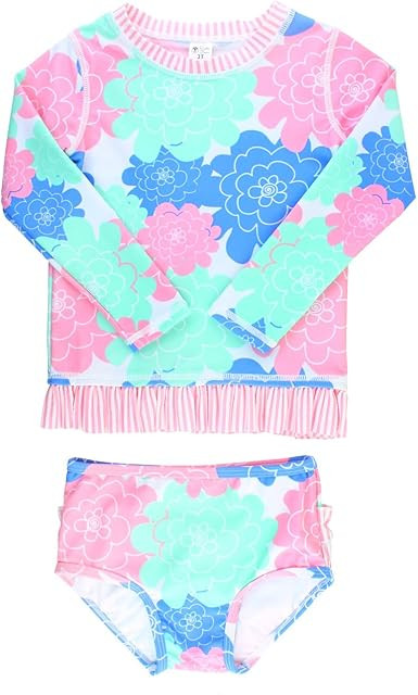 RuffleButts® Baby/Toddler Girls Rash Guard 2-Piece Swimsuit Set - Long Sleeve Bikini with UPF 50... | Amazon (US)