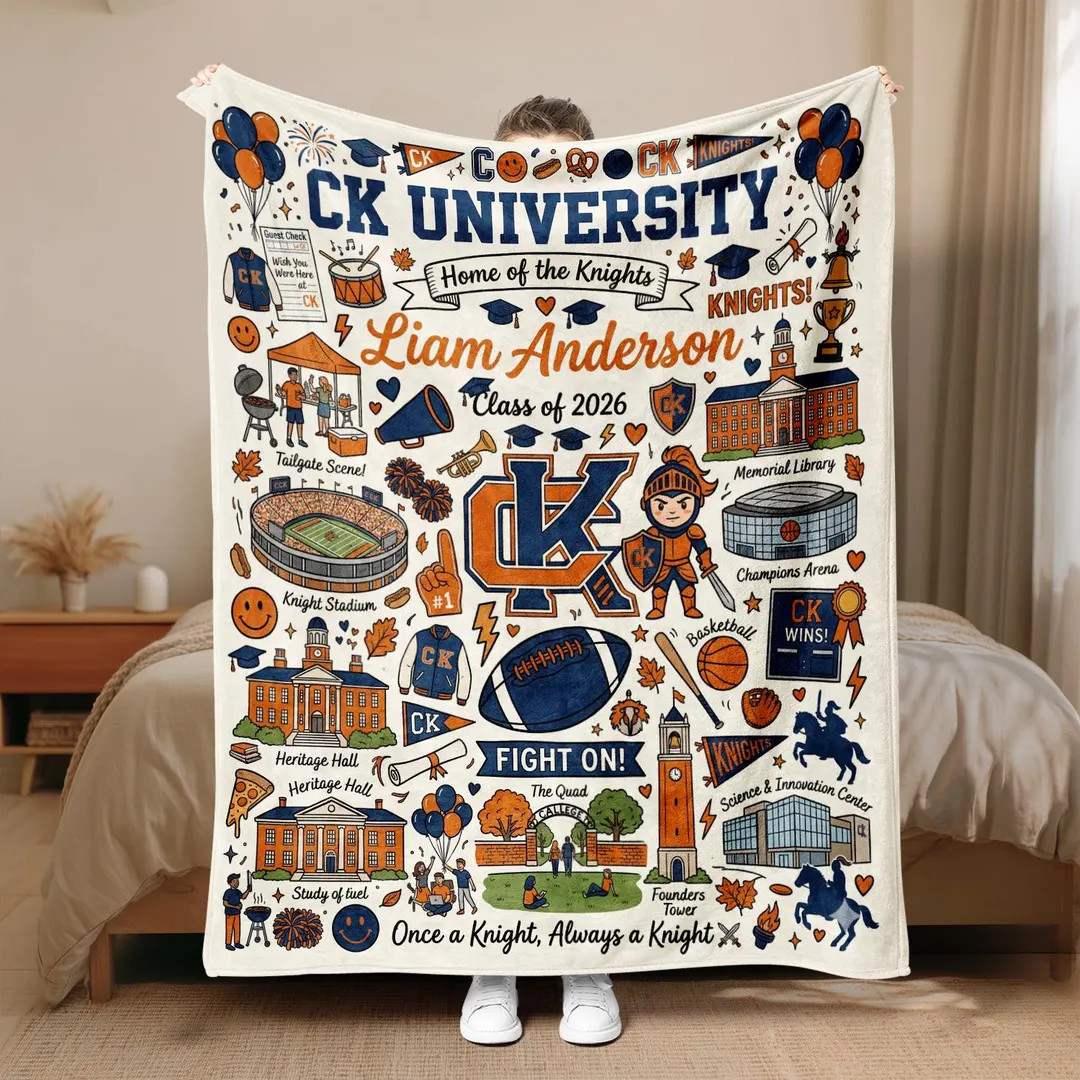 Personalized University Campus Blanket, Custom College Fleece Throw, Graduation 2026 Gift | Etsy (US)