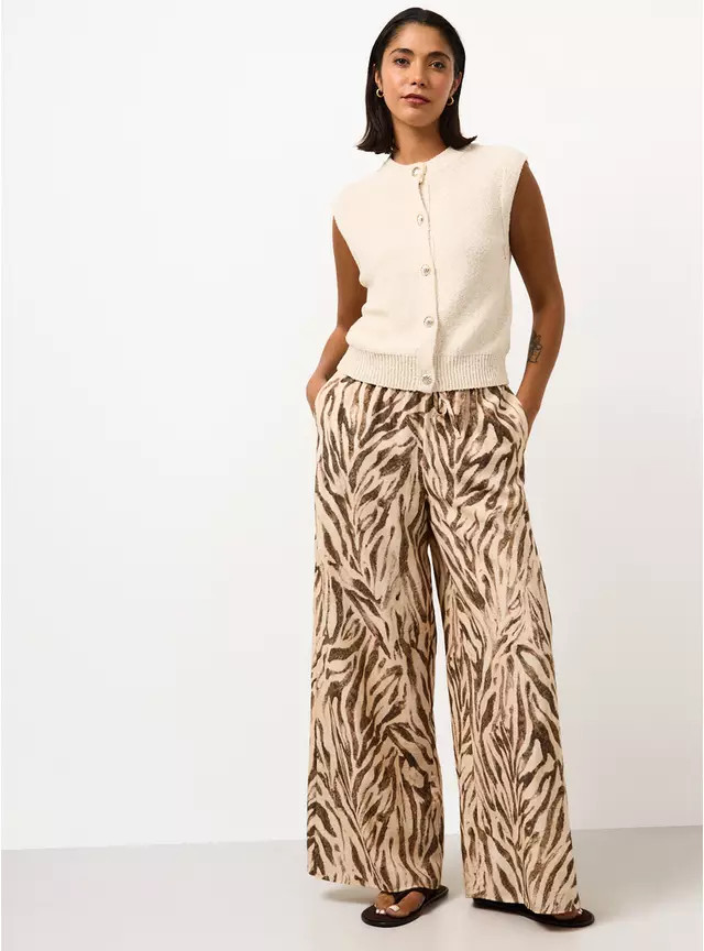 Buy Beige Zebra Print Wide Leg Trousers 6 | Trousers | Tu | Tu Clothing