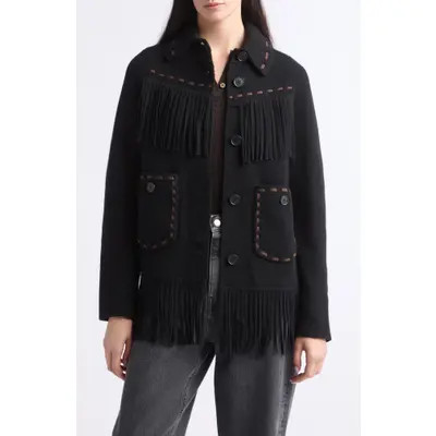 GUEST IN RESIDENCE Western Fringe Wool and Cashmere Blend Jacket in Black at Nordstrom, Size X-Small | Nordstrom