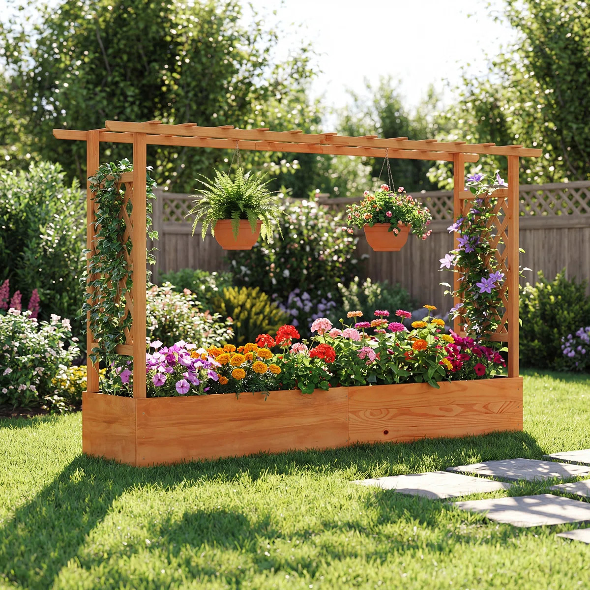 Arlmont & Co. 1 Pcs Raised Garden Bed With Trellis Hanging Roof Planter Box Drainage Holes For Pa... | Wayfair North America