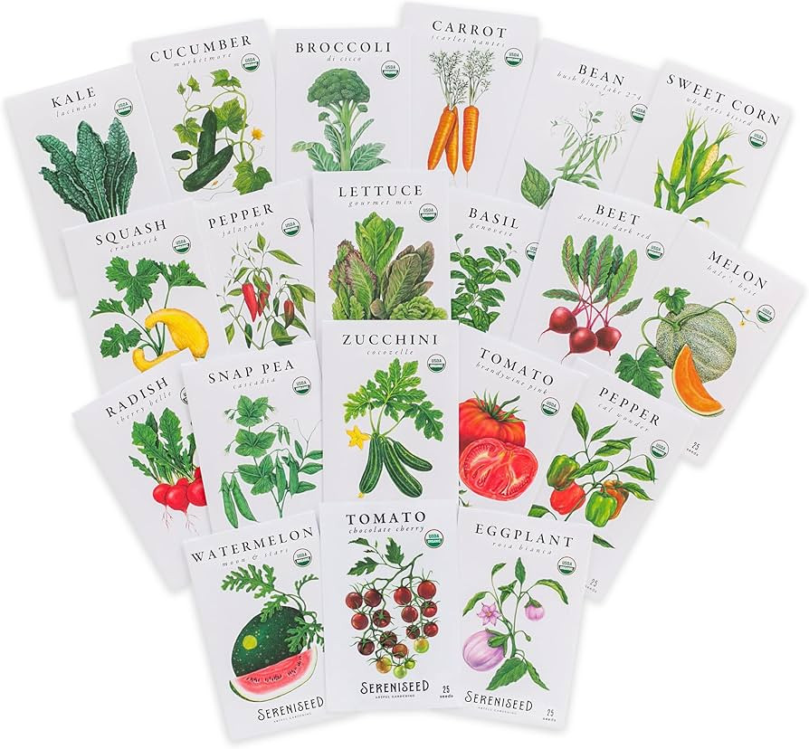 Sereniseed Certified Organic Vegetable Seeds (20-Pack) – Non GMO, Open Pollinated - Basil, Snap... | Amazon (US)