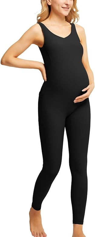 Maacie Maternity Romper Pregnancy Shapewear Knit Sleeveless Jumpsuit | Amazon (US)