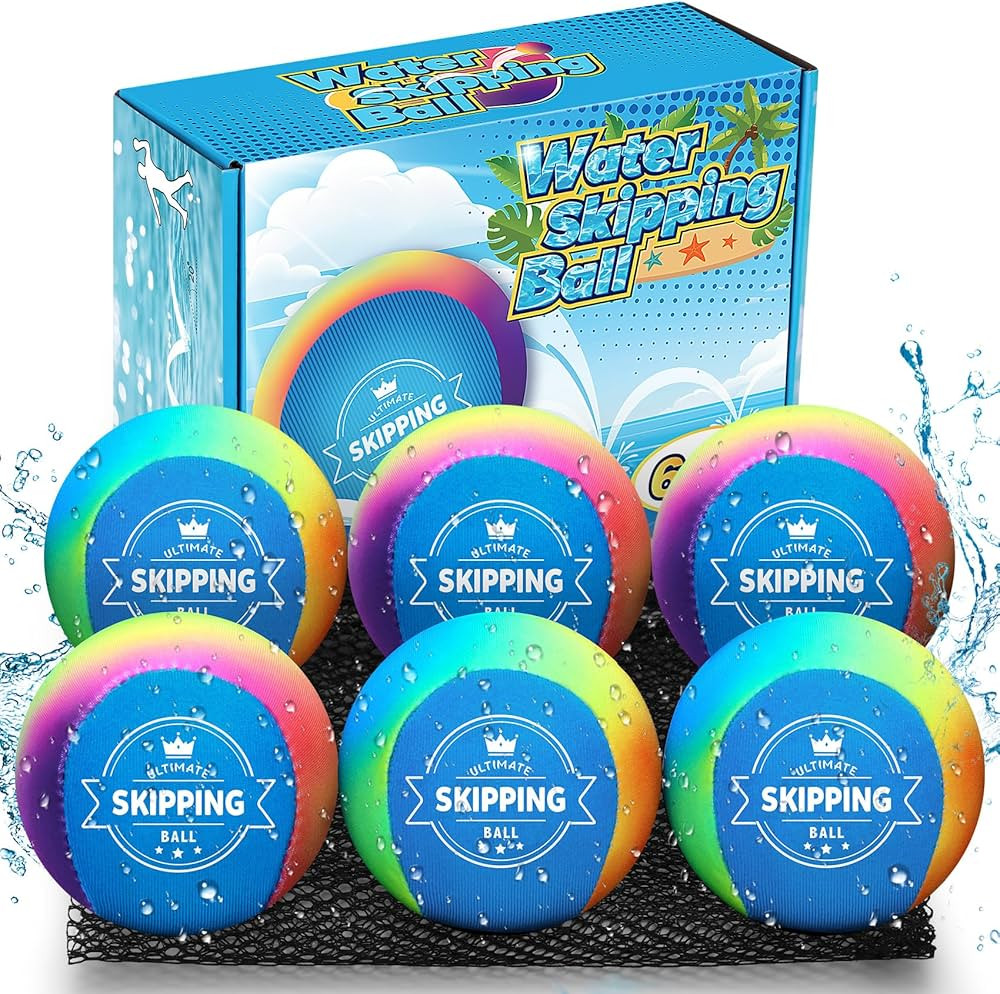 6 Pack Skipping Water Balls for Pool Play, Splash Colorful Skip Ball Water Bouncing Ball with Mes... | Amazon (US)
