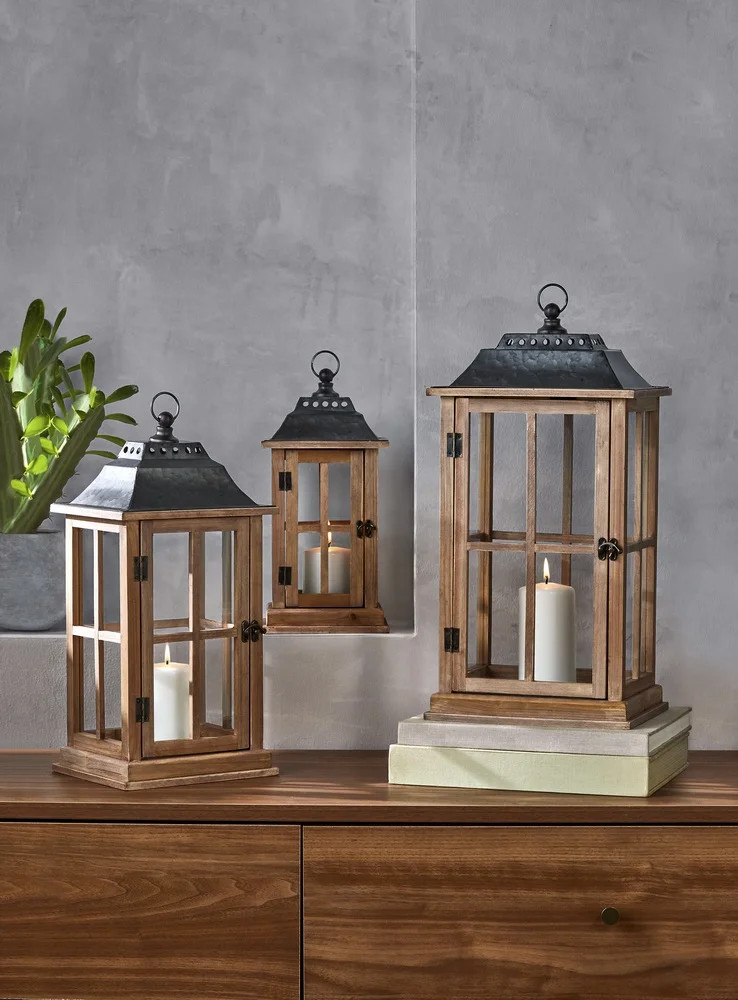 Better Homes And Gardens Wood Candle Holder Lantern, Rustic, Medium - Walmart.com | Walmart (US)