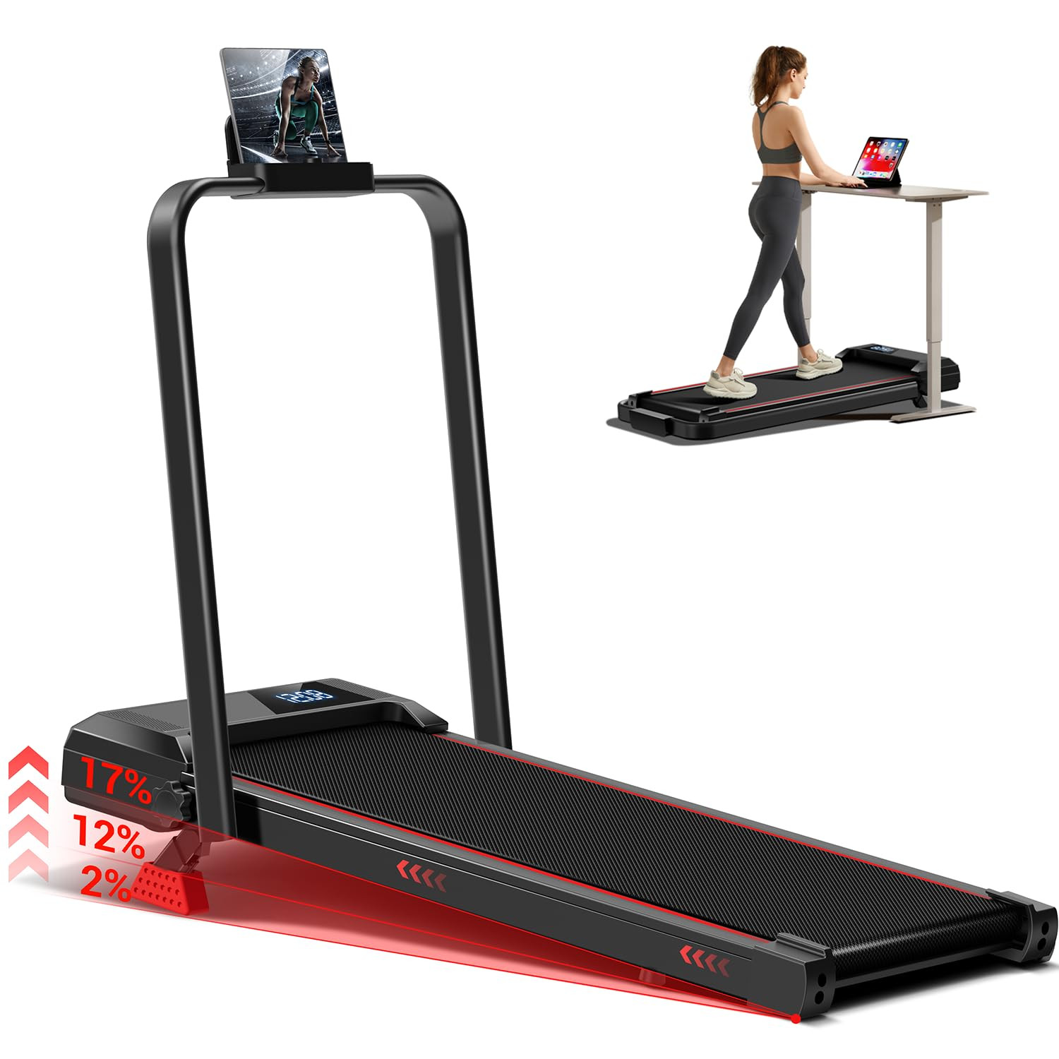3-in-1 Portable Under Desk Treadmill, 17% Incline Walking Pad Treadmills for Home and Office, Fol... | Amazon (US)