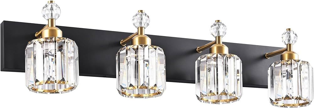 PRESDE Modern Crystal 4 Light Vanity Light for Bathroom Light Fixtures Over Mirror Matte Black an... | Amazon (US)