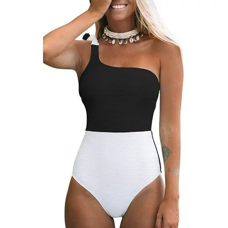 Borke Women s One Piece Swimsuit Color Block One Shoulder Bowknot Bathing Suit | Walmart (US)