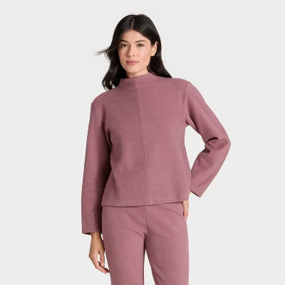 Women's Long Sleeve Brushed Mockneck Top - A New Day™ Mauve L | Target