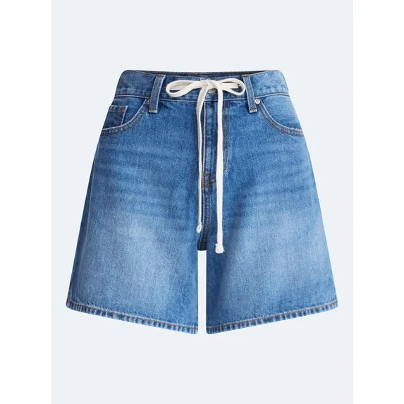 Free Assembly Women's Denim Shorts with Twill Tie, 6" Inseam, Sizes 0-18 | Walmart (US)