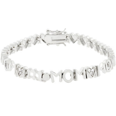 Slickblue 7 Inch Rhodium-Plated Charm Bracelet for Mom, 0.75 Ct, Clear CZ, Pave Setting, Women’s Fashion Jewelry | Target