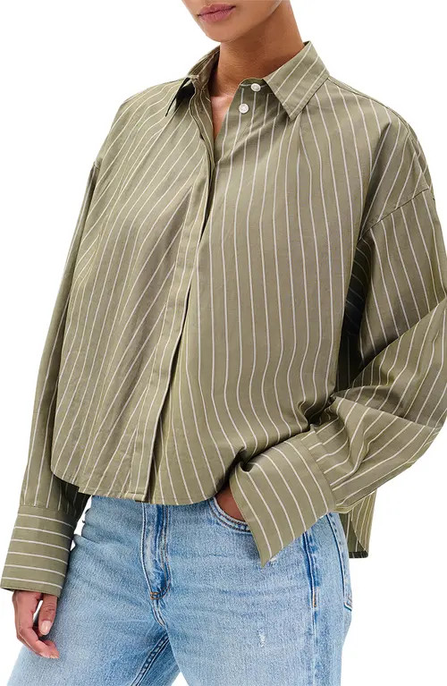 rag & bone Martha Stripe Cotton Poplin Button-Up Shirt in Grnst at Nordstrom, Size Medium | Nordstrom