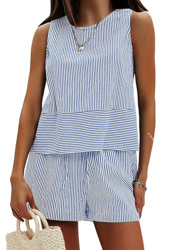EXLURA Womens 100% Cotton Two Piece Sets Summer Outfits Casual Sleeveless Tank Top Matching Short... | Amazon (US)
