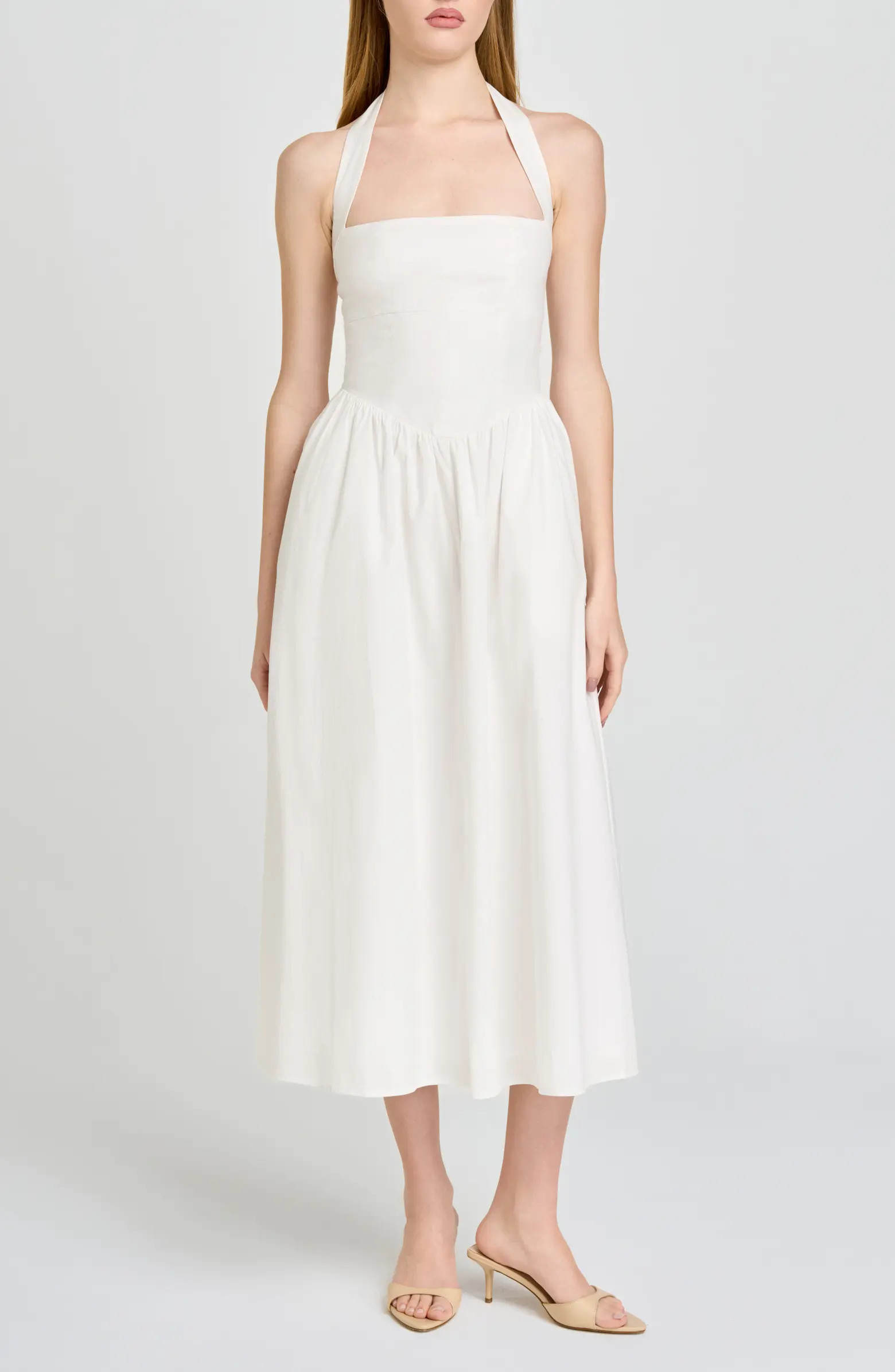 Camellia Halter Neck Stretch Cotton Midi Dress | Nordstrom
