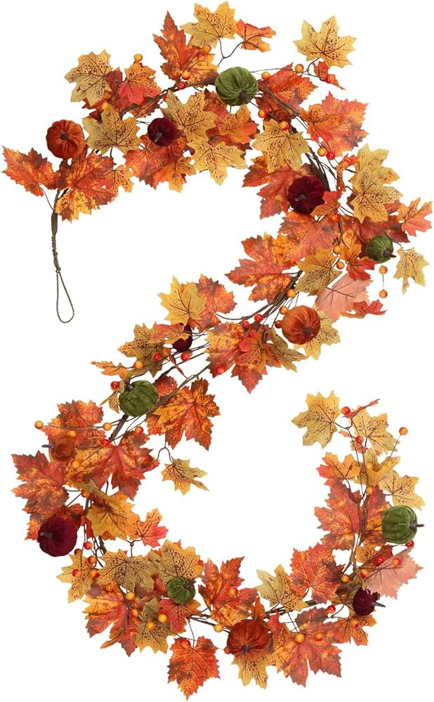 RoseCraft Fall Garland, 6FT Autumn Maple Leaf Velvet Pumpkin/Berry Garland Fall Decor, for Home H... | Amazon (US)