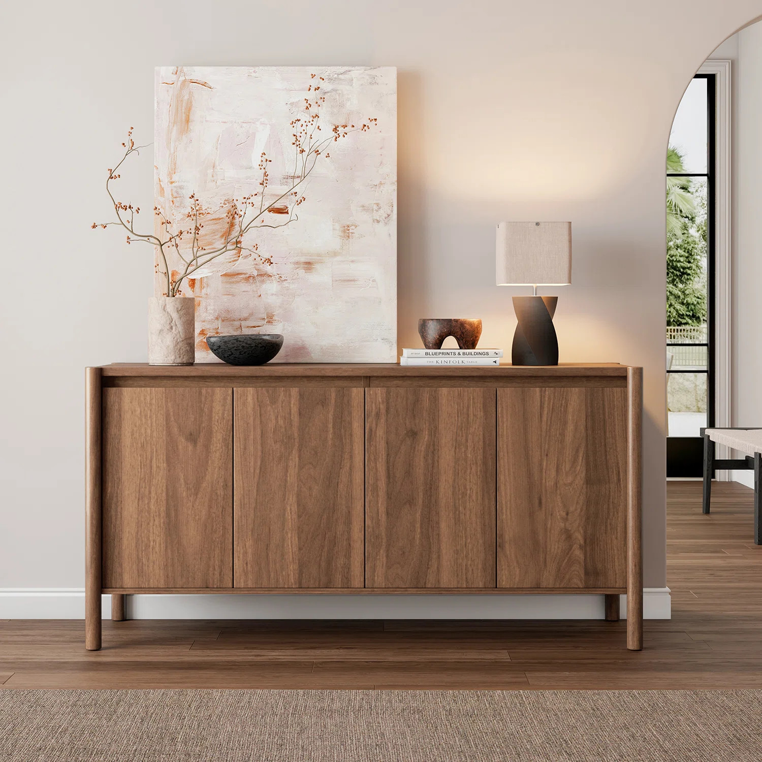 59” W Sideboard Buffet Cabinet, Credenza Storage Cabinet With 4 Doors And Adjustable Shelves Fo... | Wayfair North America