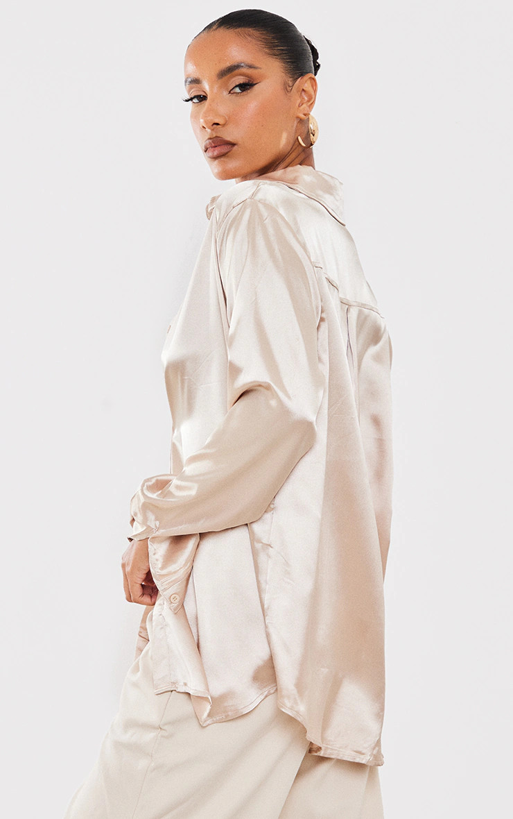 Champagne Satin Button Front Shirt | PrettyLittleThing UK